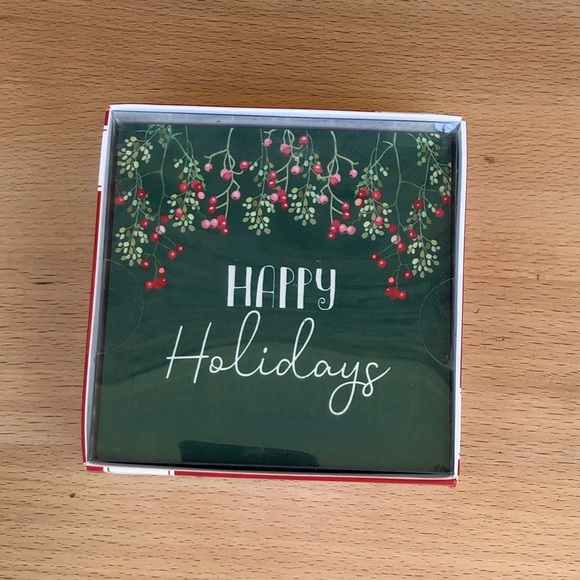 Christmas Happy Holidays Box of 4 Pc. Green Red Holidays Ceramic Coasters - Picture 2 of 15